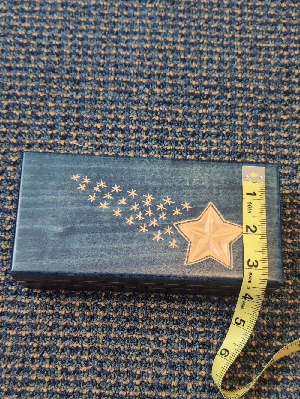 Wooden Star Inlay Trinket Box - Navy Blue with Natural Wood Star